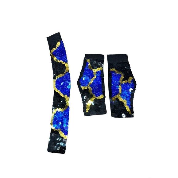 Black Gold Dance Cheer Pageant Costume Sequins Girls Medium CM 6pc Halter Tutu - Picture 9 of 14